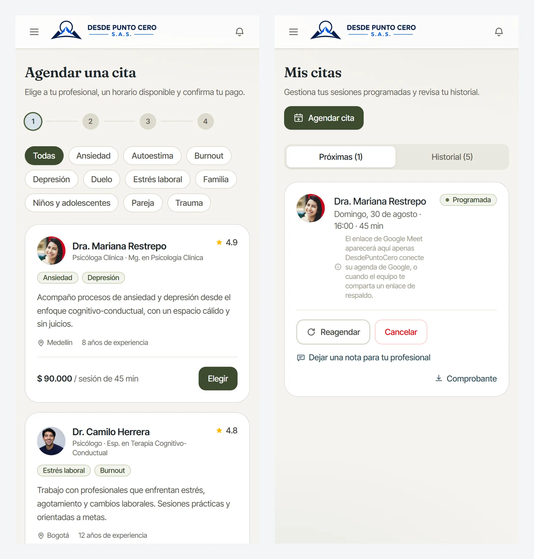 El portal del paciente. Agendar sobre la disponibilidad real del profesional y seguir las citas propias, desde el teléfono.