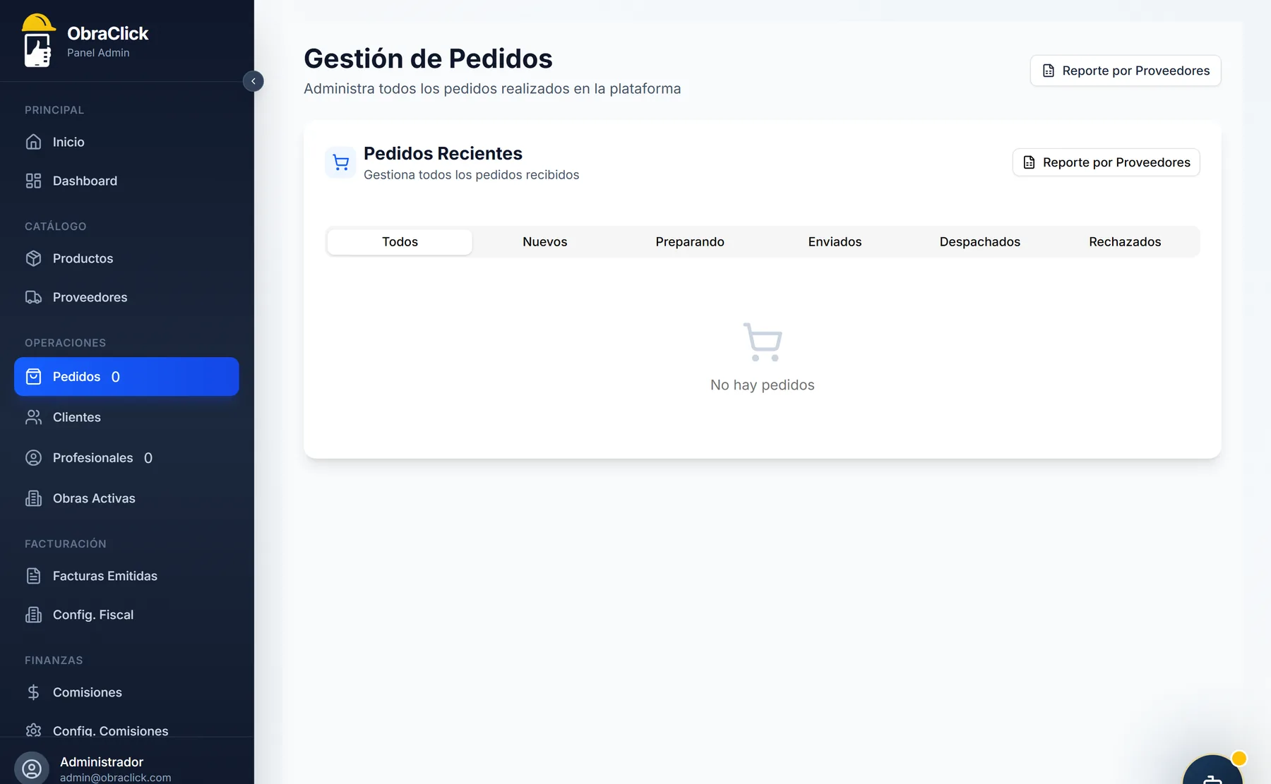 Pedidos. El tablero de operación: cada pedido con su profesional, su cliente final y su estado de pago.